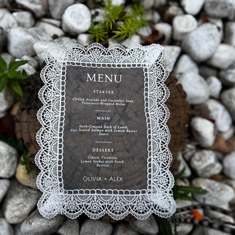 lace wedding menu printed with trim