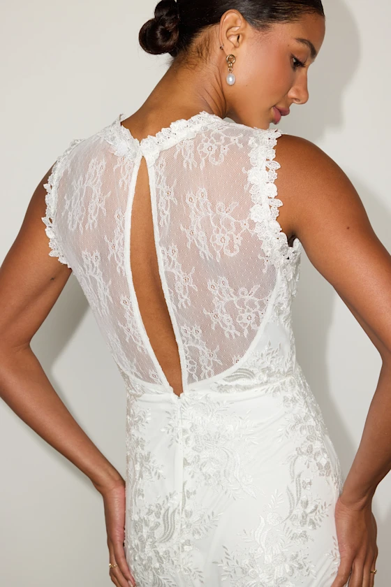 minimalist white lace bridal shower dress for bride