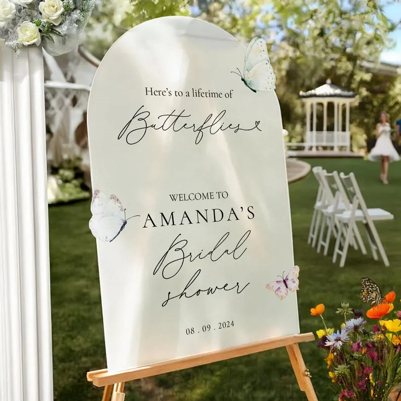 here's to a lifetime of butterflies wedding welcome sign alternative