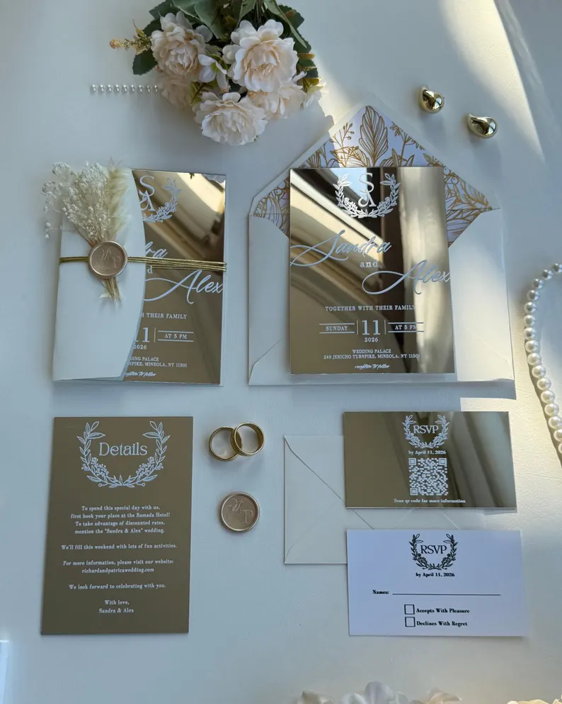 mirrored acrylic wedding invitations on etsy