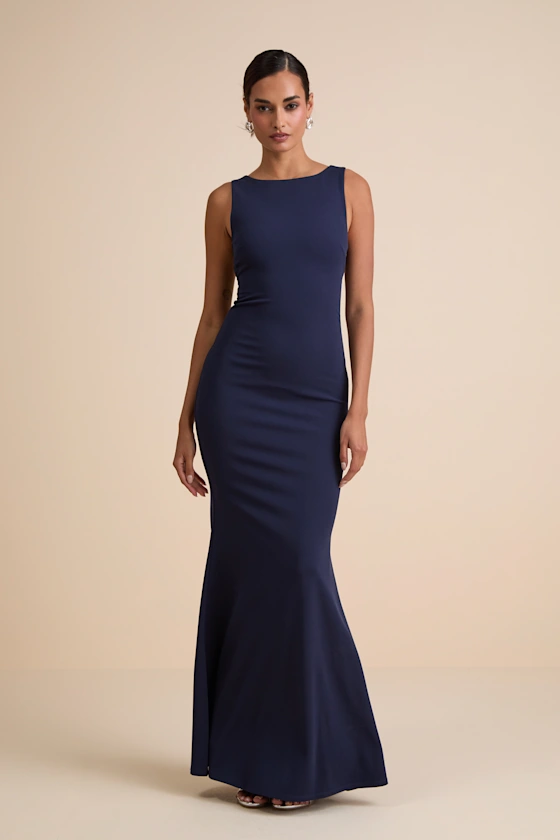 navy high neck formal wedding guest dress