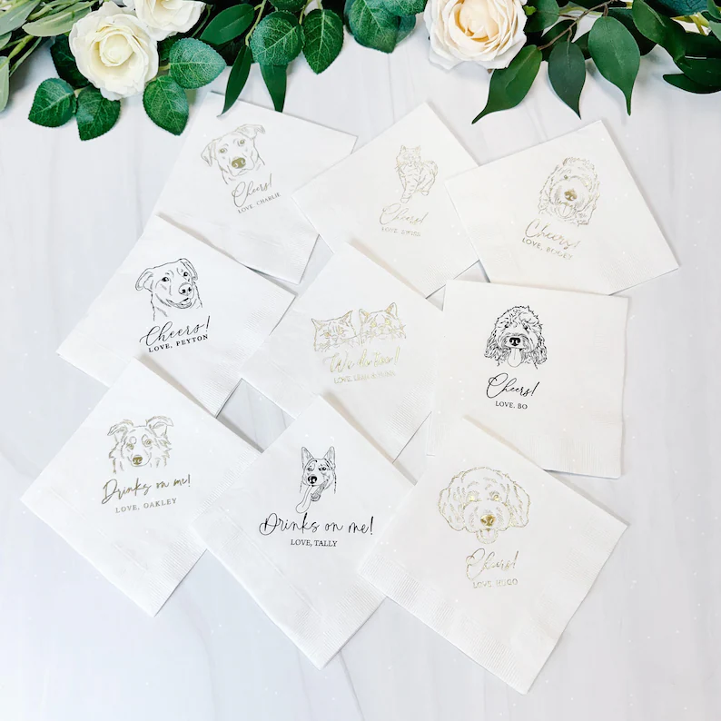 dog cocktail napkins etsy wedding ideas