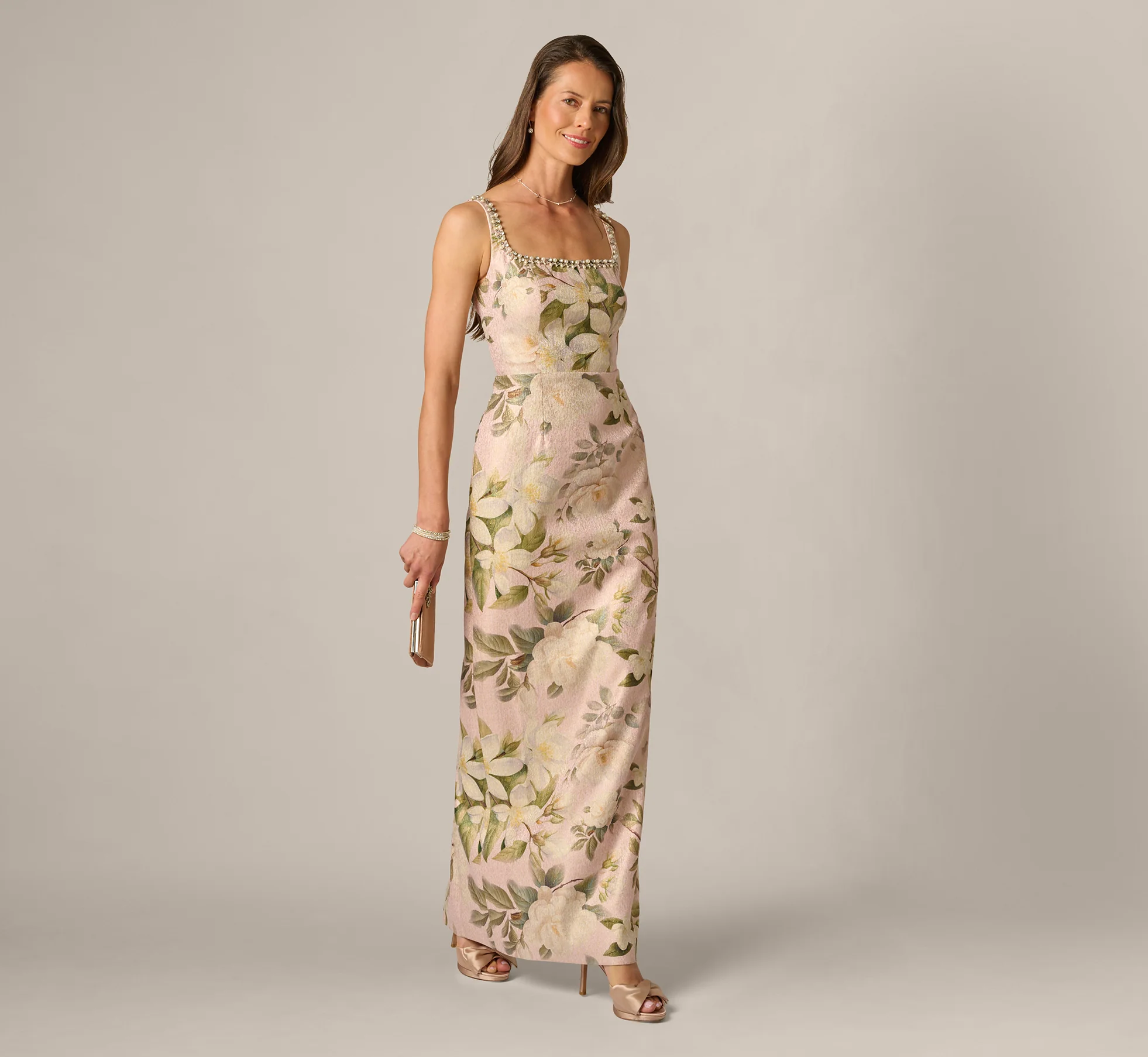 blush floral square neck mother of the groom dress romantic spring wedding outfit