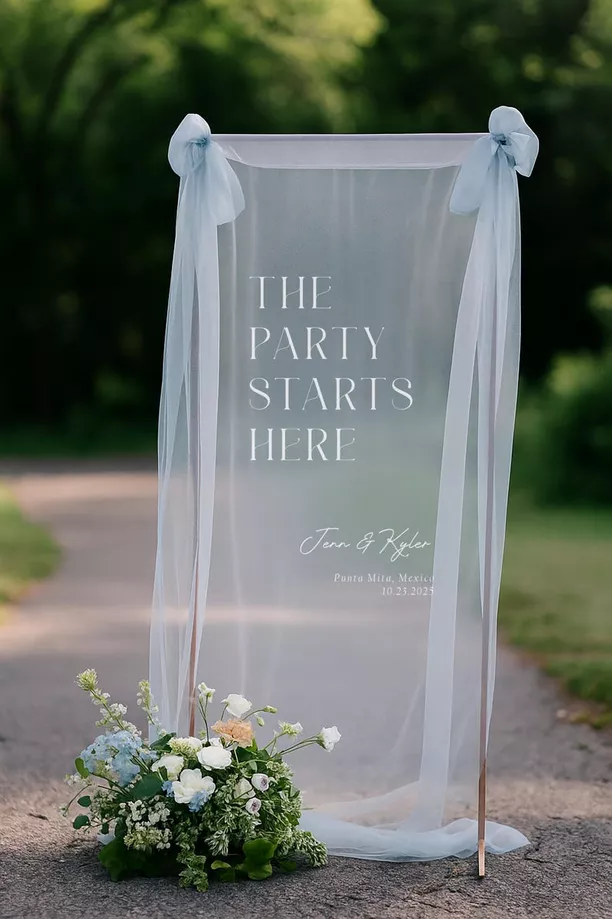 the party starts here wedding welcome sign