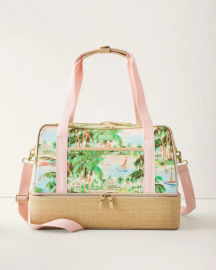 tropical palm tree weekender bag for bride