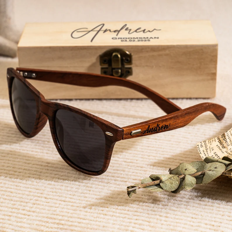 personalized walnut wood sunglasses for groomsmen gifts