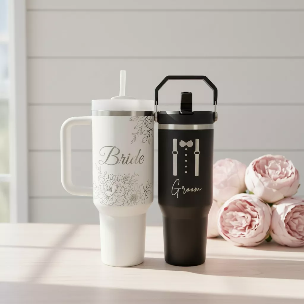 engraved wedding stanley tumblers for bride and groom