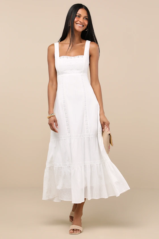 square neck white bridal shower dress