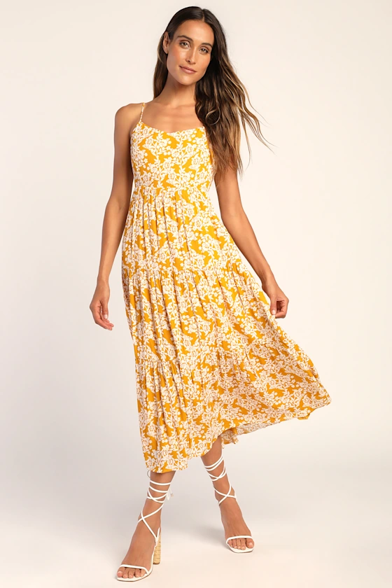 yellow floral casual wedding guest dress