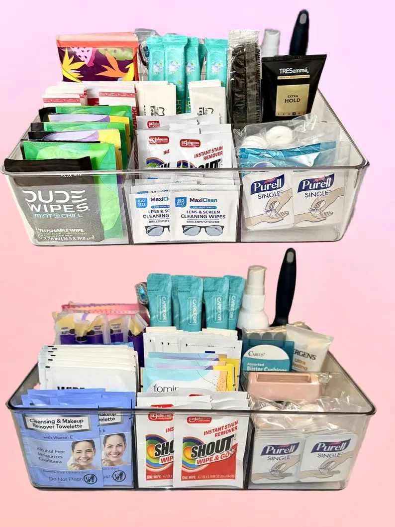 bathroom basket essentials for wedding day