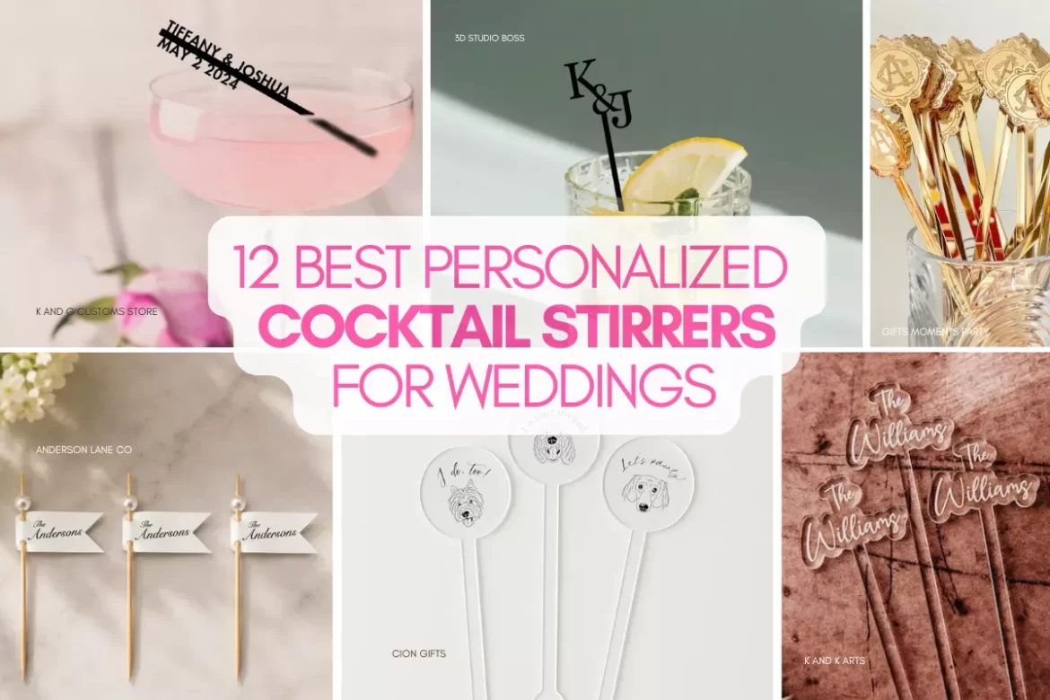 personalized cocktail stirrers for weddings in acrylic and custom name designs