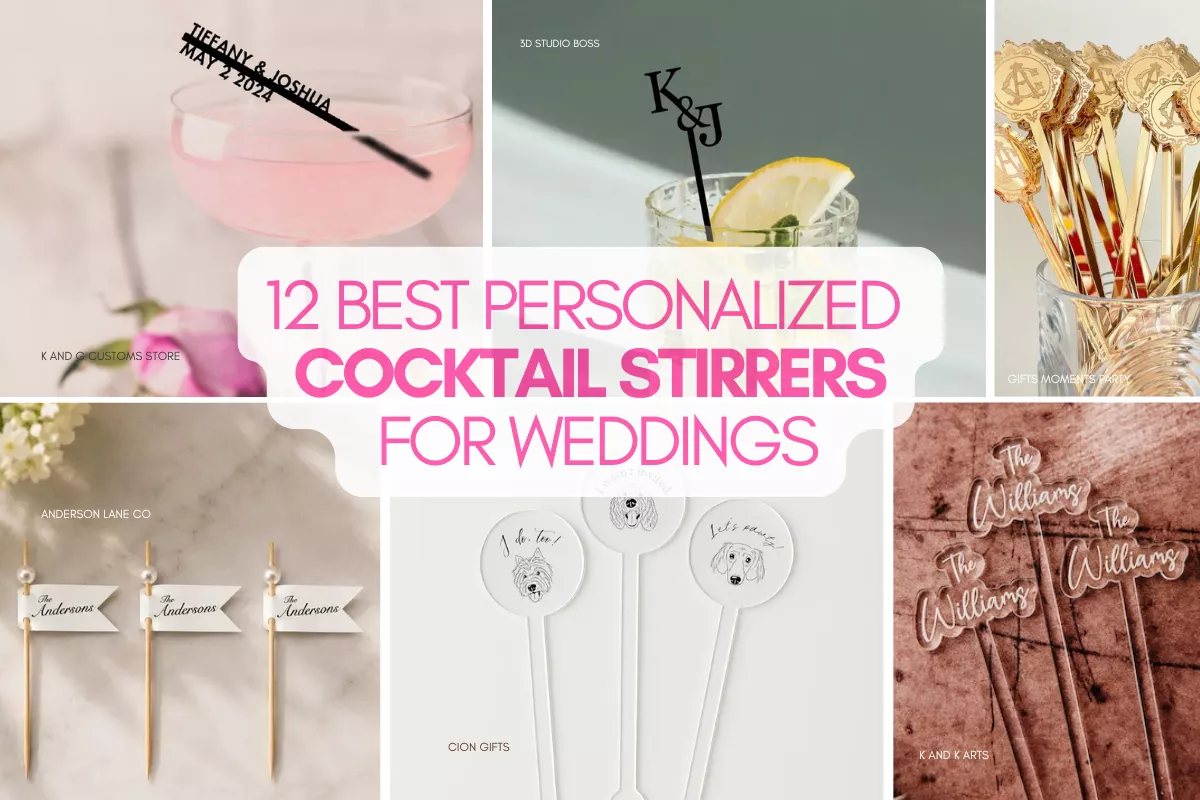 personalized cocktail stirrers for weddings in acrylic and custom name designs