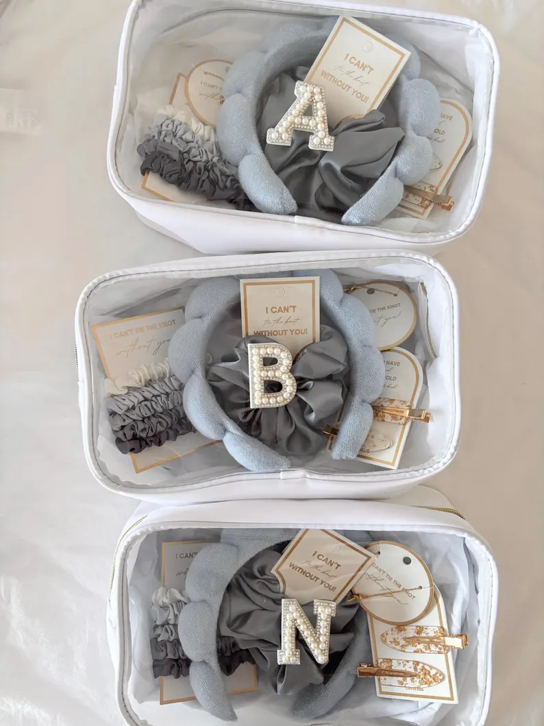 bridesmaid self care gifts pre-made in personalized pouches