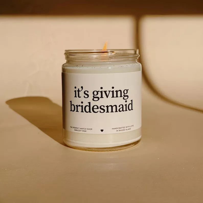 mini bridesmaid candle gift in elegant glass jar