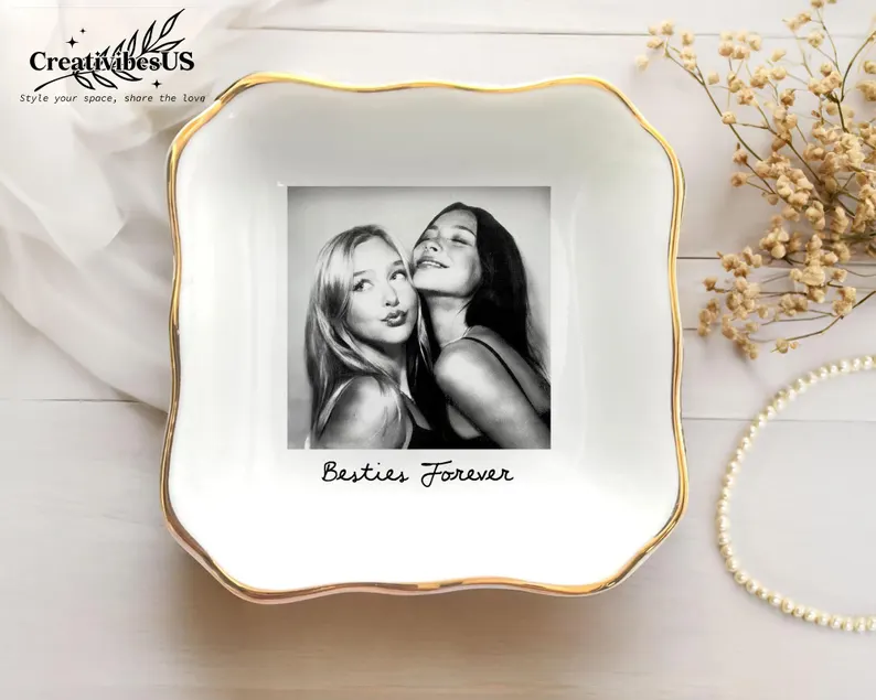 personalized bridesmaid photo trinket tray