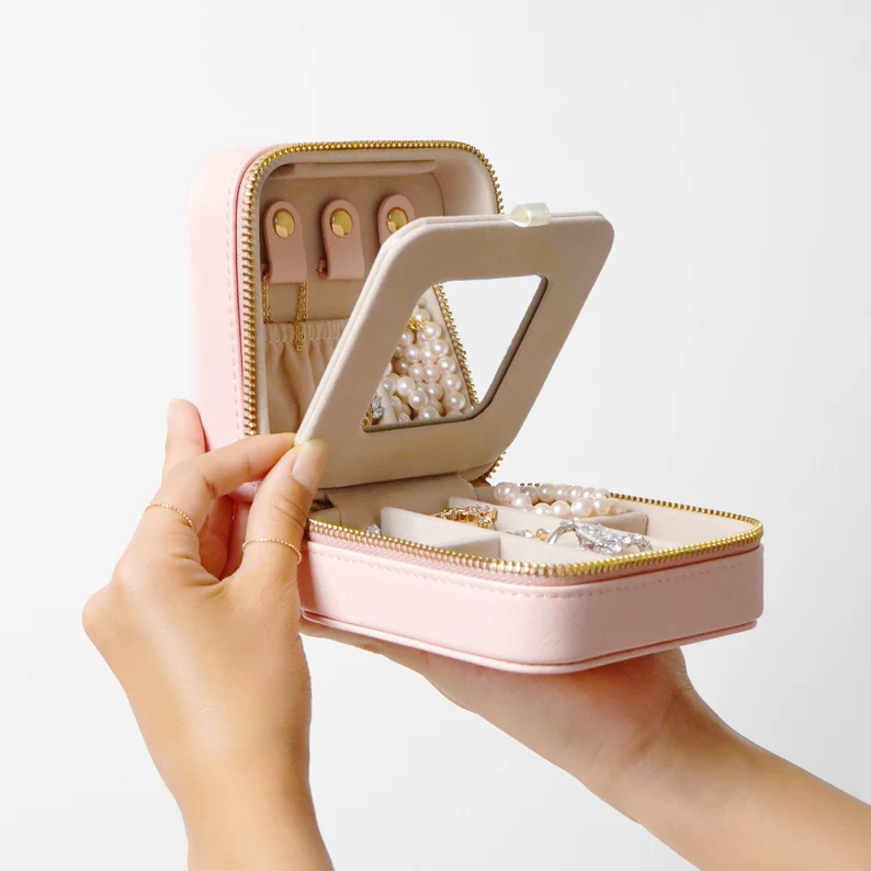 travel jewelry case bridesmaid gift organized with compartments for rings and earrings
