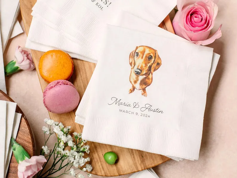 illustrated dog cocktail napkins for wedding