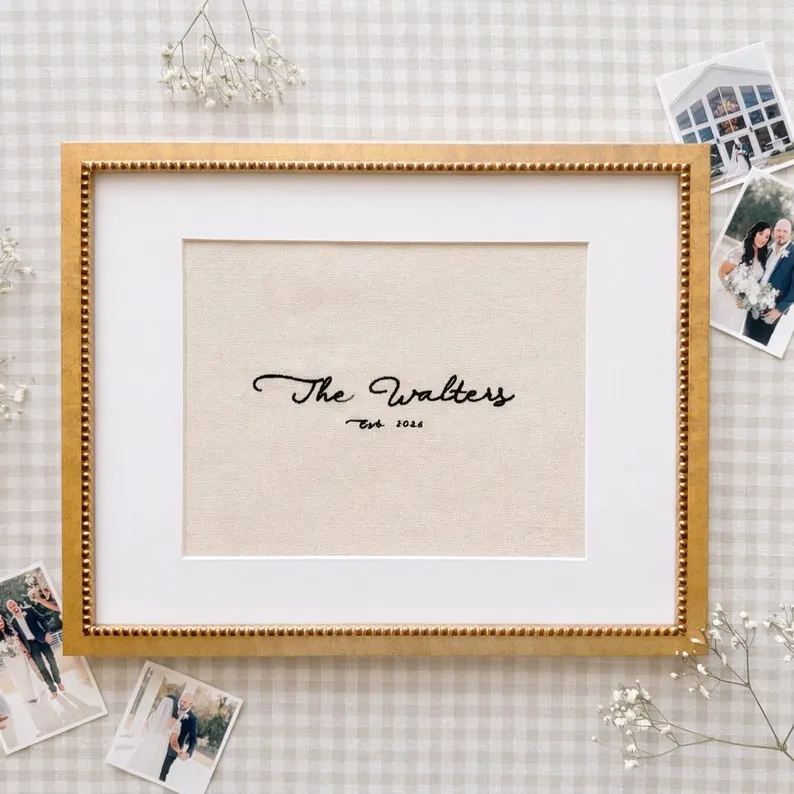 embroidered family name sign to use instead of a guest book