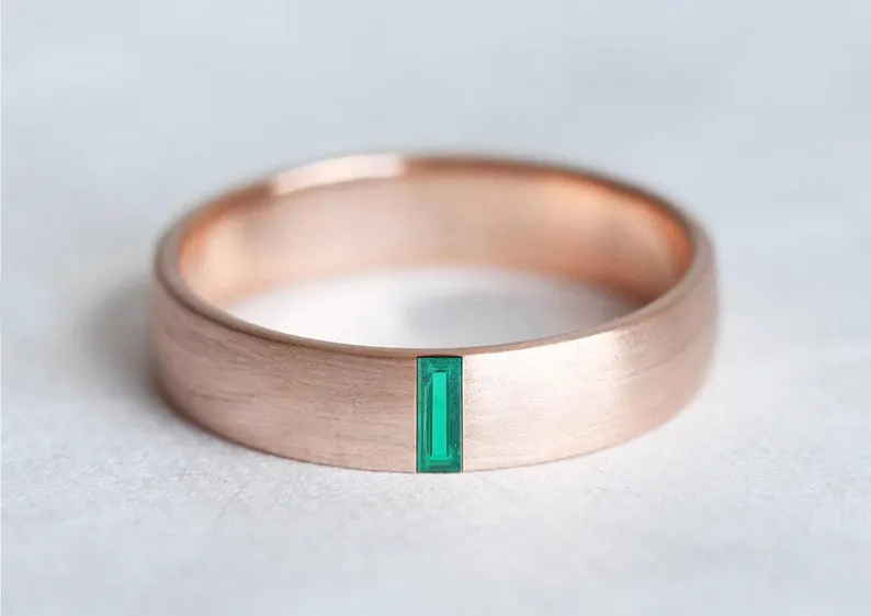 emerald baguette wedding band