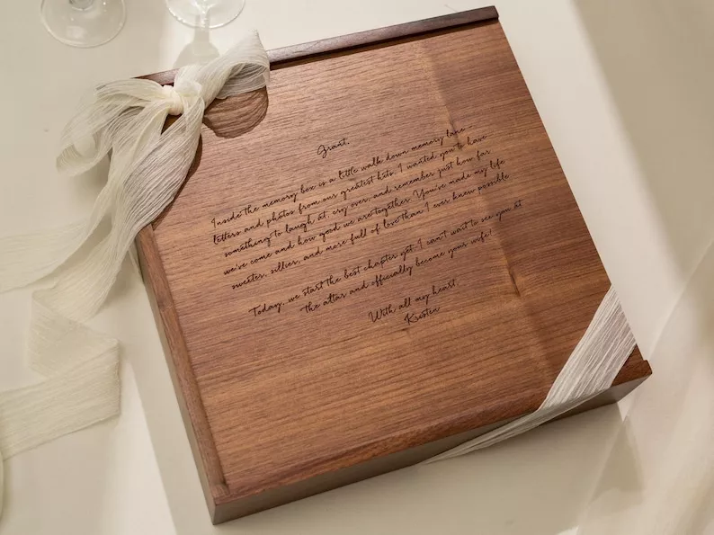 engraved wood groom keepsake box