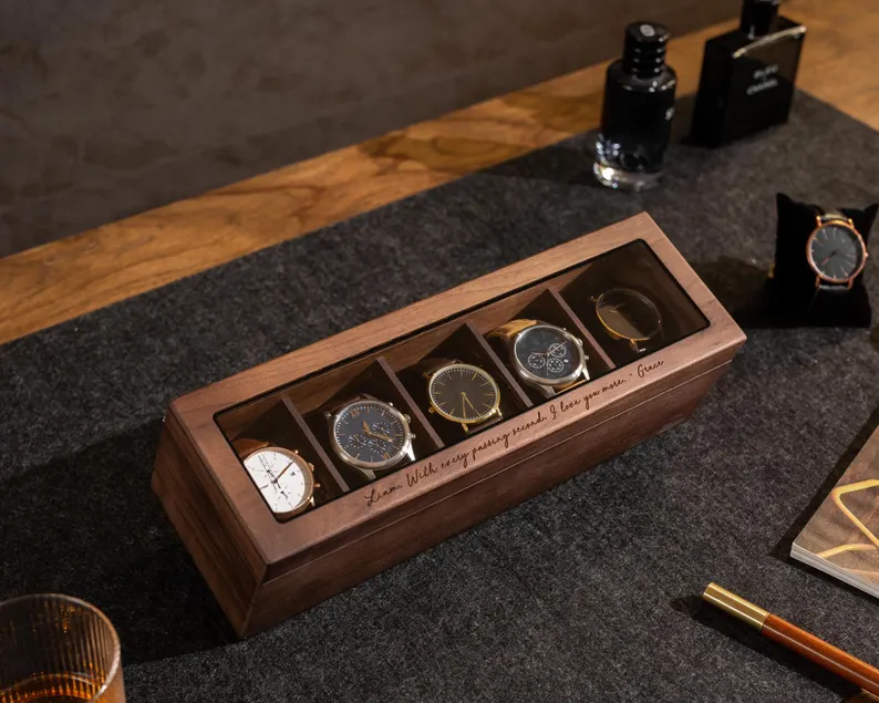 engraved wooden watch box personalized luxury gift for groom