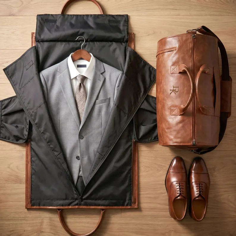 leather duffle bag that converts into garment bag for groom gift
