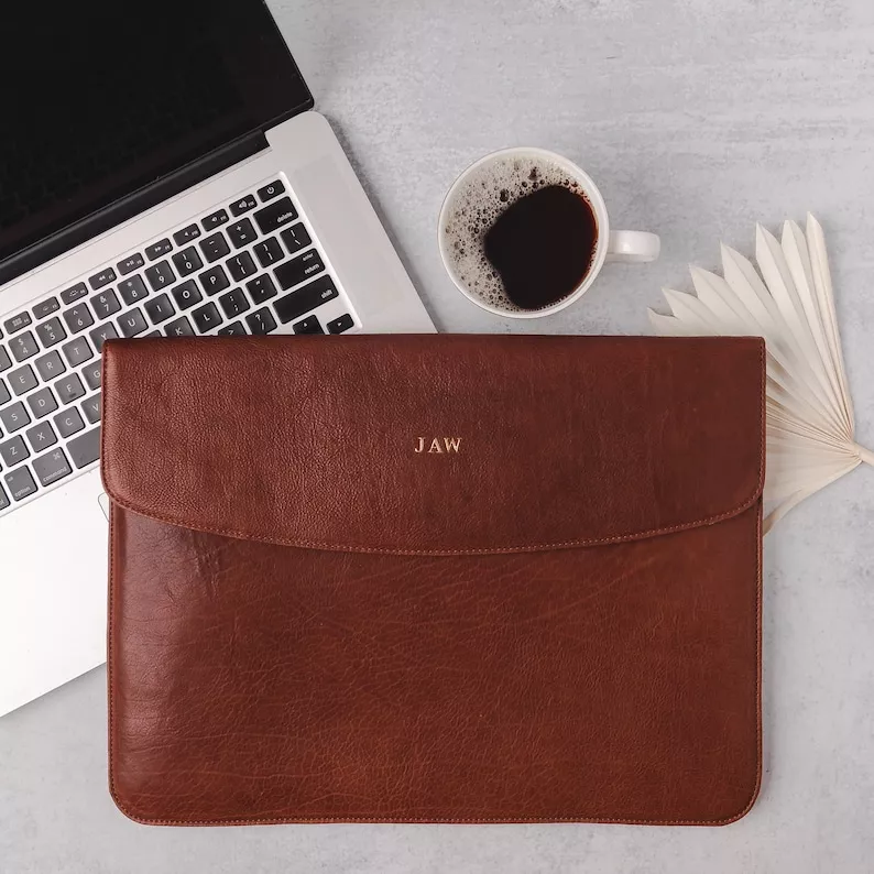 luxury leather laptop sleeve for groom gift