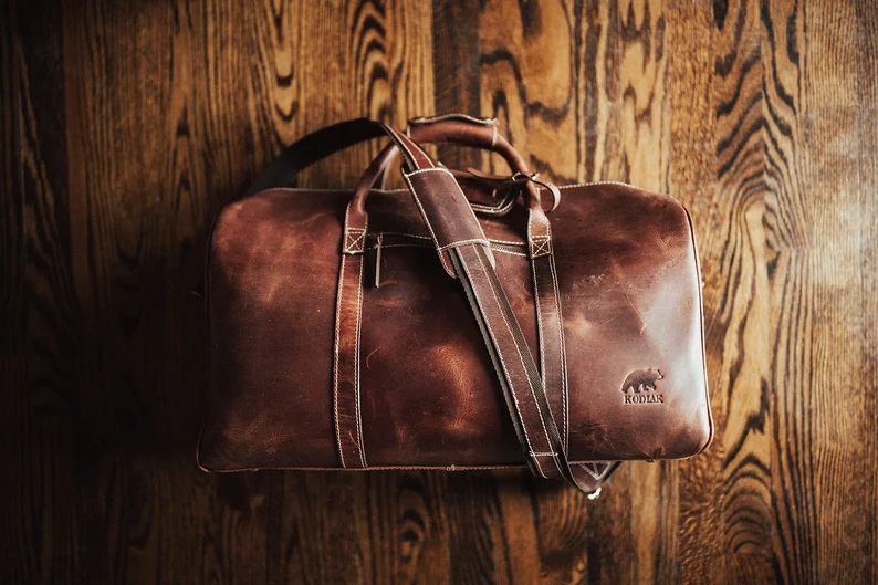 leather weekender bag for the groom