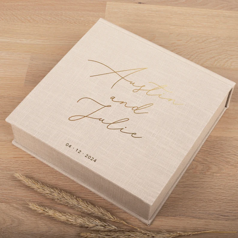 linen wedding memory box for keepsakes and photos