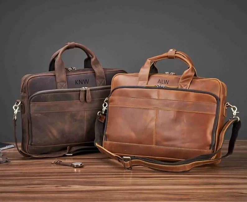 luxury leather messenger bag for groom