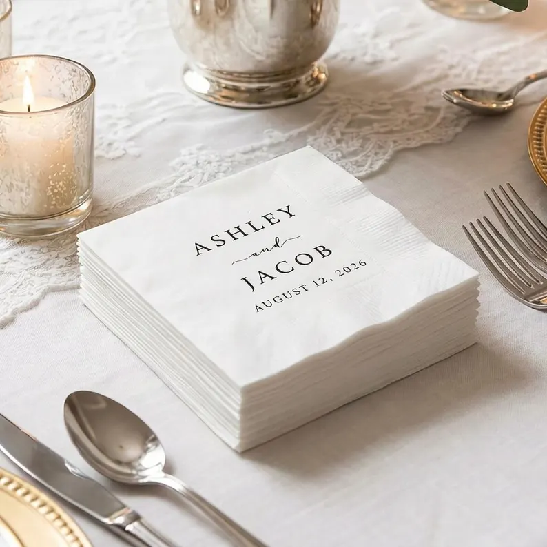 minimalist personalized wedding napkins with modern typography