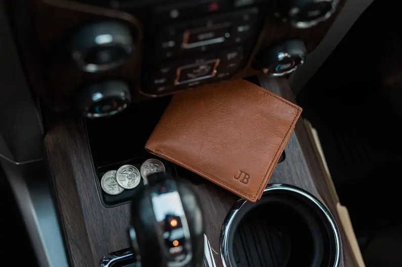 monogrammed leather wallet for groom