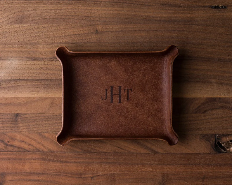 monogrammed leather valet tray personalized gift for groom