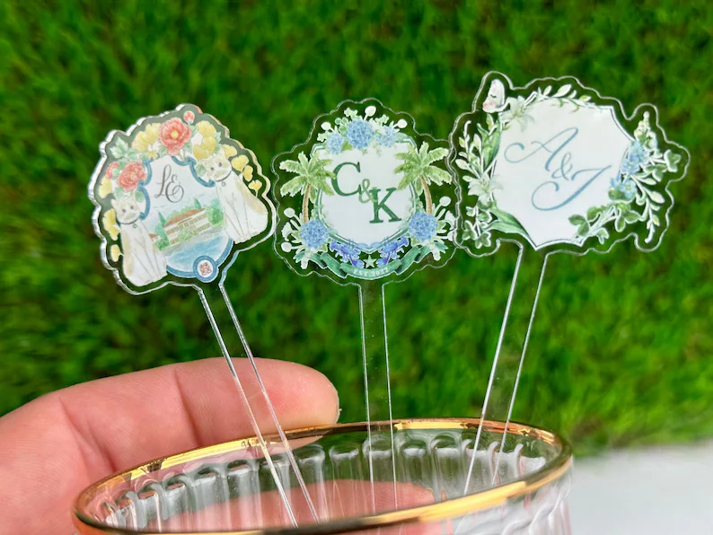 custom crest wedding stir sticks