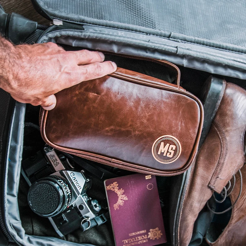 leather dopp kit for groom gift