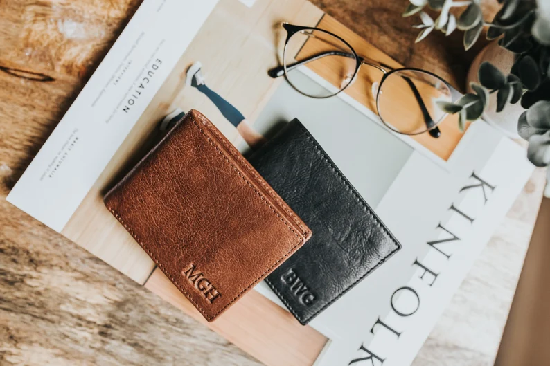 personalized full grain leather wallet for groom gift