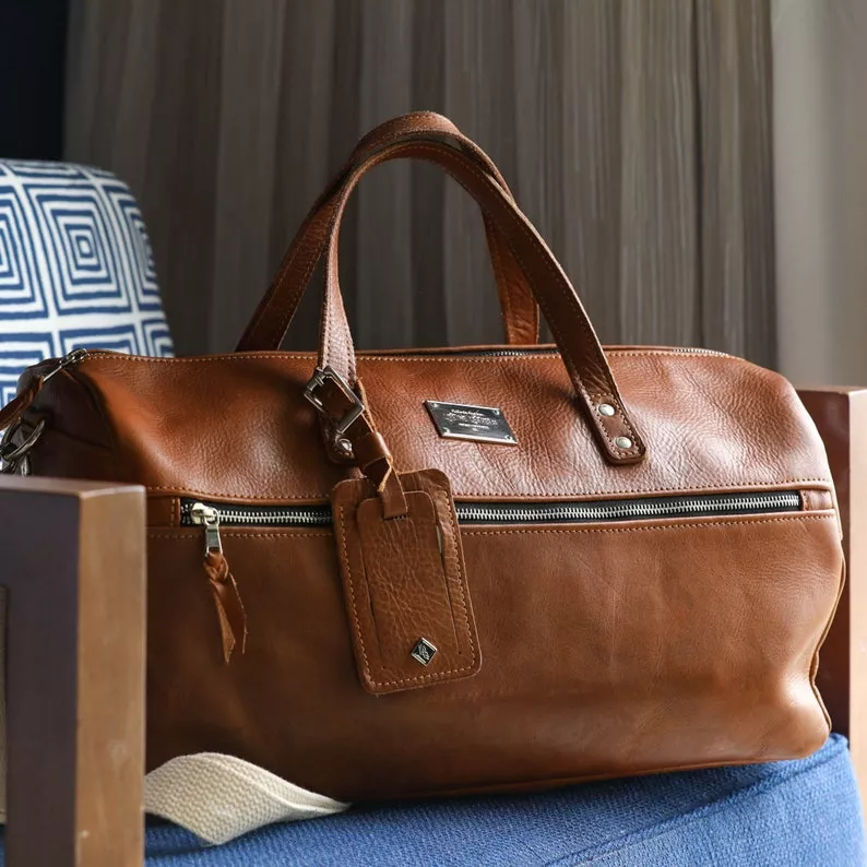 personalized leather weekender bag luxury groom gift with monogram