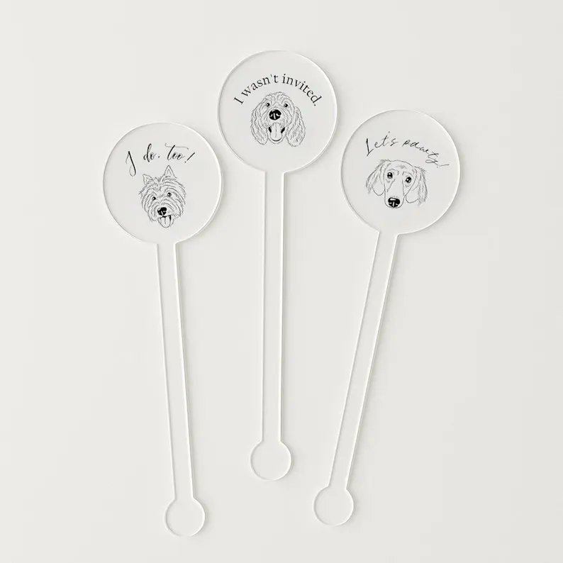 drink stirrers with pets faces on them