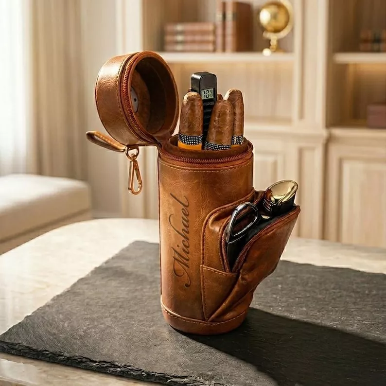 engraved leather luxury golf humidor case