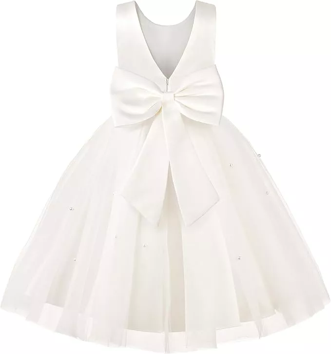 satin flower girl dress with bow on amazon