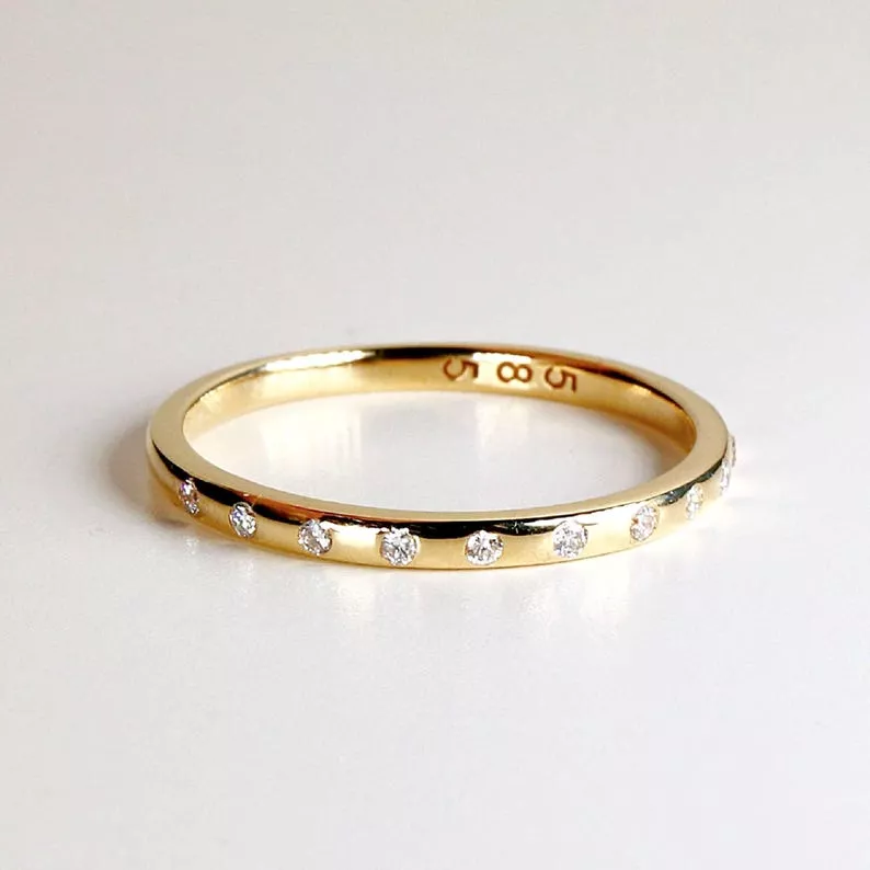 scattered diamond wedding band for women