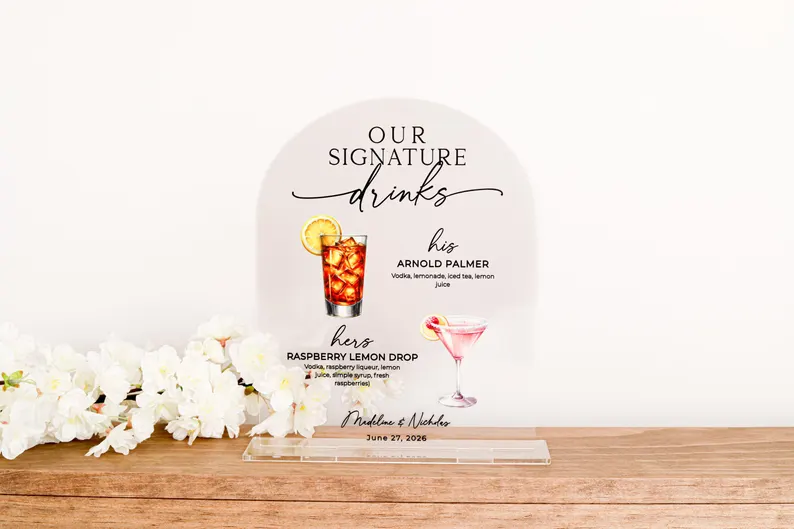signature drinks sign for cocktail hour at wedding