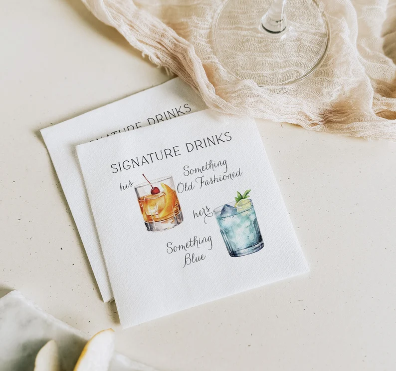 signature cocktails wedding napkins