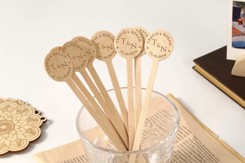 wedding drink stirrers made of wood