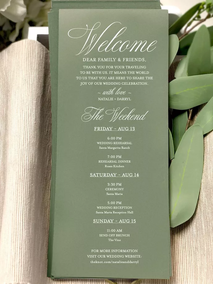 wedding itinerary cards