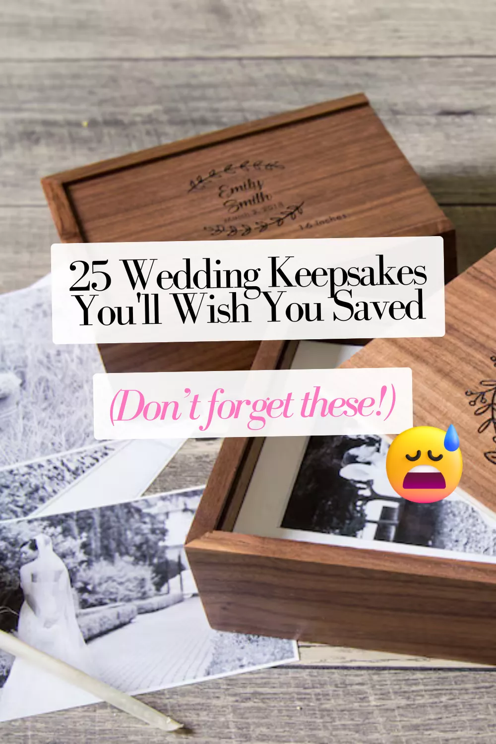 wedding keepsakes worth saving including invitations, vow books, flowers, photos, and wedding memory box