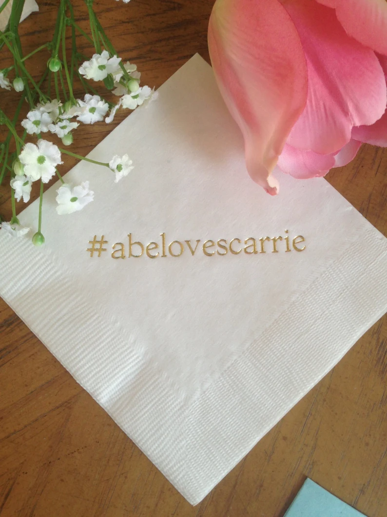 wedding napkins with hashtag