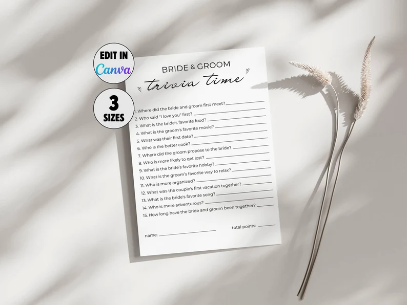 wedding trivia cards for guests to play during cocktail hour