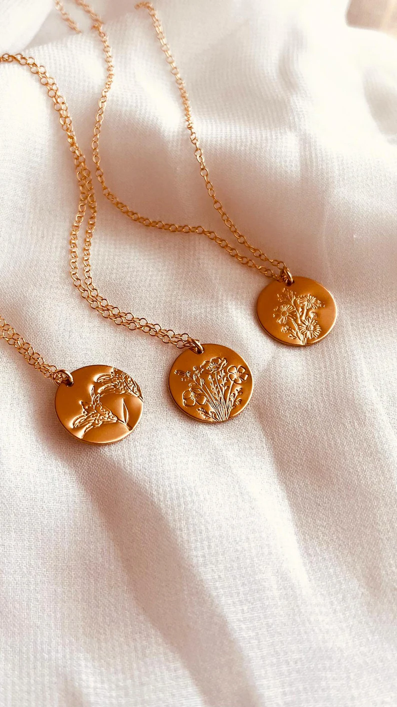 hand-stamped birth flower necklace for luxury jewelry gift your bridesmaids will cherish