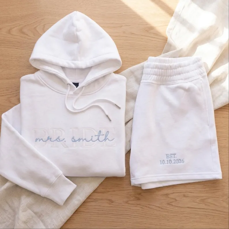 personalized bridal shorts and matching sweatshirt set